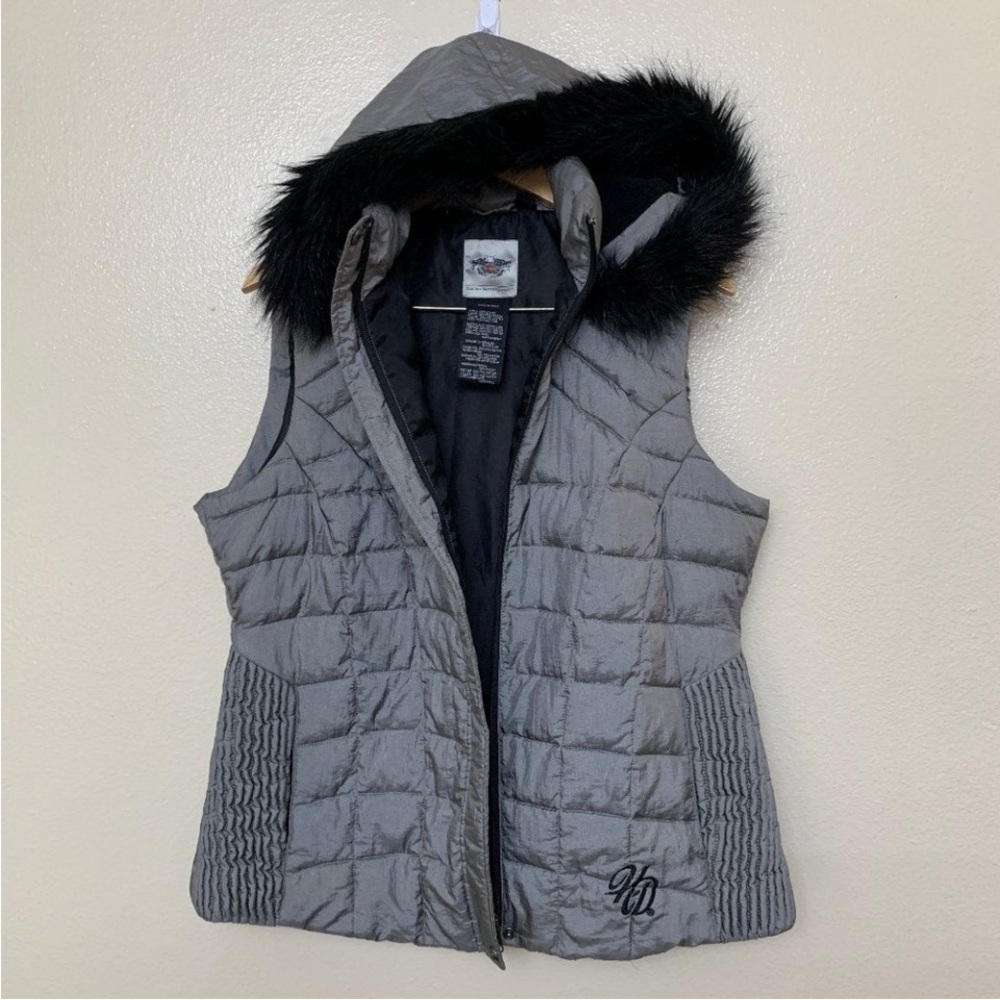 Harley-Davidson Gray Vest with Black Fur Trim